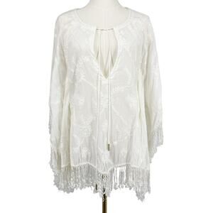 Melissa Odabash Lace Fringe Swim Coverup White Size Small